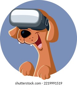 
Una Mascota Vector De Perro Graciosa Con Gafas De Realidad Virtual. Un animal doméstico que se divierte disfrutando de la última tecnología
