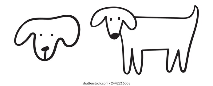 Funny dog. Vector 
outline illustrations. Design on white background.