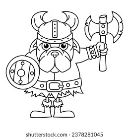 Funny dog viking warrior cartoon characters vector illustration. For kids coloring book.