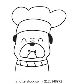 Funny dog wearing chef hat. Vector illustration on white background.