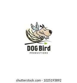 Funny dog with wings vector illustration. Dog logo. Dog icon