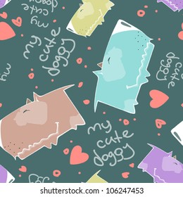 Funny doggy seamless texture. Vector illustration
