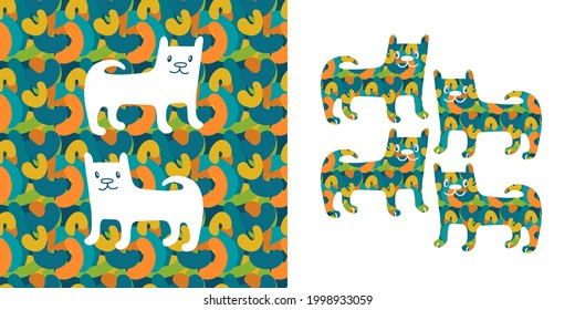 Funny dogs with abstract pattern inside. Decorative art print with pets. Decorative elements. Elements set for design.