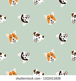 Funny dogs animal seamless vector pattern. Happy puppy print for textile, fabric and wrap paper.