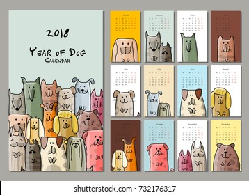 Funny dogs, calendar 2018 design