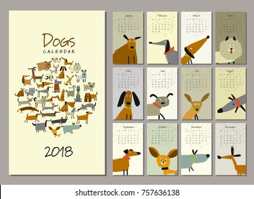 Funny dogs, calendar 2018 design