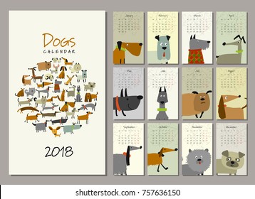 Funny dogs, calendar 2018 design