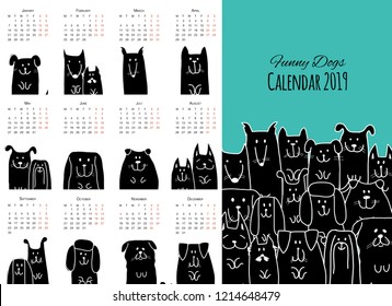 Funny dogs, calendar 2019 design