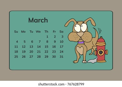 Funny Dogs Calendar March 2018 Design Stock Vector (Royalty Free) 767628799