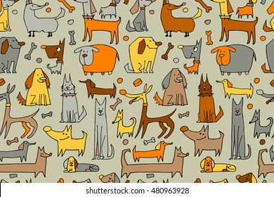 Funny dogs collection, seamless pattern for your design