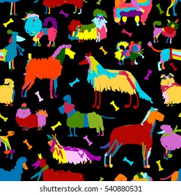 Funny dogs collection, seamless pattern for your design. Vector illustration