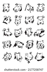 Funny dogs faces vector illustrations set poster