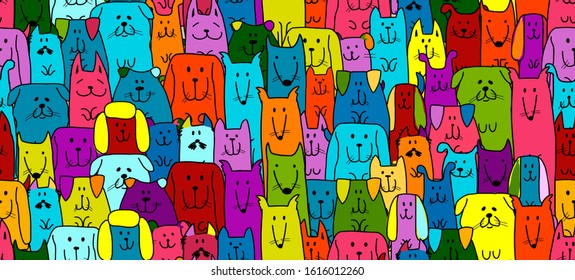 Funny dogs family, seamless pattern for your design. Vector illustration