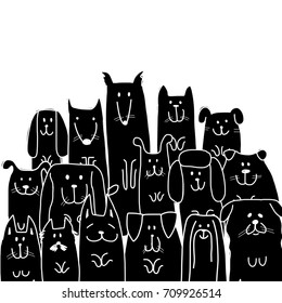Funny dogs family, sketch for your design