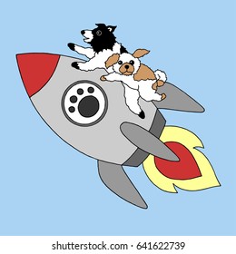 funny dogs flying on rocket business concept vector illustration design hand drawn