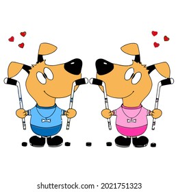 funny dogs ice hockey love wo design vector illustration for use in design and print wall art poster canvas