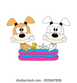 funny dogs paddling pool summer love fun wo design vector illustration for use in design and print wall art poster canvas