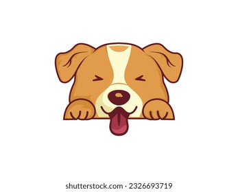 Funny dogs paws up over sorrel wall, vector illustration