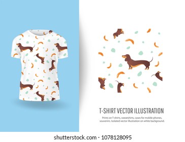 Funny dogs print  on T-shirts, sweatshirts, cases for  phones, souvenirs. Isolated vector illustration on white background.