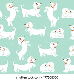 Funny dogs seamless pattern. Dachshund kids background. Children illustration. Vector illustration