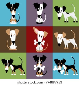 funny dogs set, colorful background