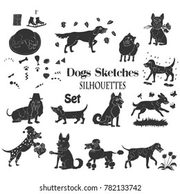  Funny Dogs Sketches. Hand drawn  animals vector illustration