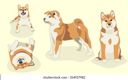 Funny dogs. stylized pets set in white.  Cute shiba inu dog