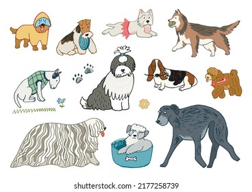 Funny dogs vector illustrations set