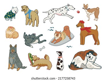 Funny dogs vector illustrations set