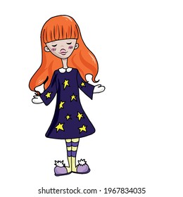 Funny doll girl  Vector illustration isolated on a white background.Coloring book