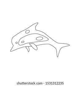 Funny dolphin, contour picture for coloring. Children's coloring.