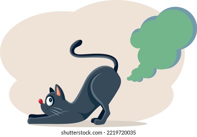 
Funny Domestic Cat Farting Vector Cartoon Illustration. Pet feeling sick experiencing flatulence and constipation
