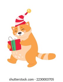 Funny domestic cat flat icon Christmas childish animals