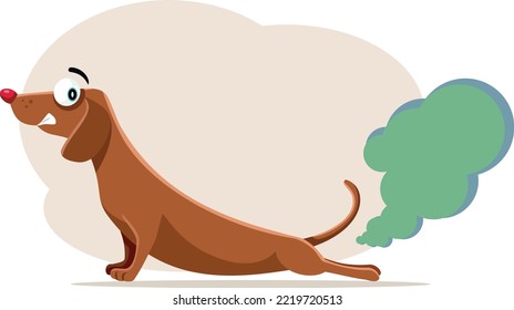 
Funny Domestic Dog Farting Vector Cartoon Illustration. Pet feeling sick experiencing flatulence and constipation
