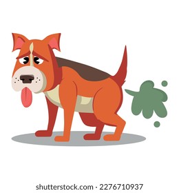 Funny Domestic Dog Farting Vector Cartoon Illustration. Pet feeling sick experiencing flatulence and constipation.