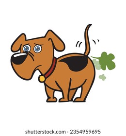 Funny Domestic Dog Farting Vector Cartoon Illustration. Pet feeling sick experiencing flatulence and constipation.