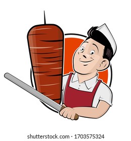 funny doner kebap logo in cartoon style