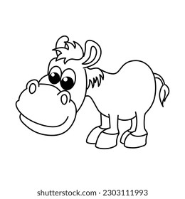 Funny donkey cartoon characters vector illustration. For kids coloring book.