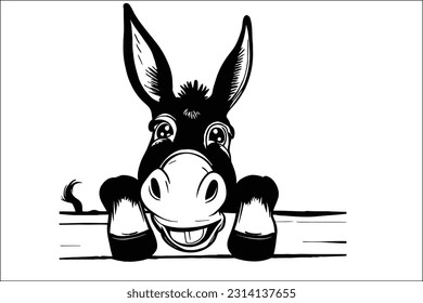 Funny Donkey Peeking, Vector Clipart