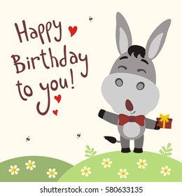 Funny Donkey Sings Song Happy Birthday Stock Vector (Royalty Free ...