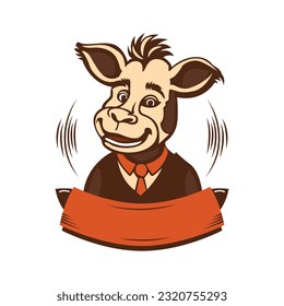 Funny donkey in suit logo design template. Cartoon animal illustration. Sticker design modern concept.