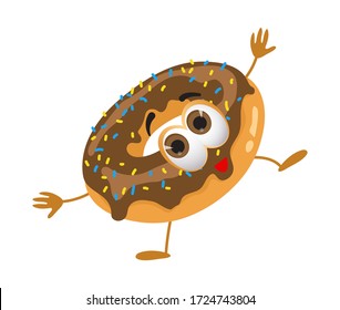 Funny Donut mit Augen auf weißem Hintergrund, lustige Produktserie, flache Vektor-Illustration