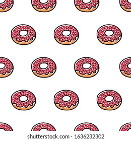Funny donut pattern. Line made drawing. Editable vector.