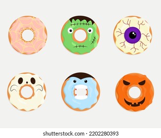 Funny donut set in halloween style.