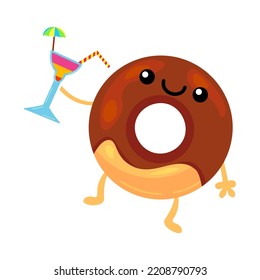 Funny donuts sticker. Beach party element, ice cream, rubber ring, watermelon, tropical cocktail. Vector illustration for swimming pool activities, holiday, leisure, travel concept