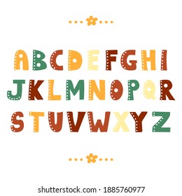 Funny doodle alphabet. Colorful creative design ABC hand drawn cartoon letters