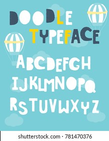 Funny doodle alphabet. Vector hand drawn illustration.