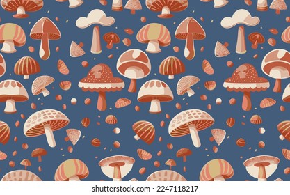 funny doodle artistic hand drawn hypnotic tribal cartoon style doodle vector cute elegant shape mushroom illustration seamless pattern designed for kidswear and teens decorative suitable for print 