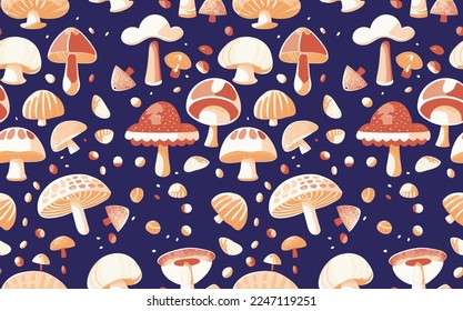 funny doodle artistic hand drawn hypnotic tribal cartoon style doodle vector cute elegant shape mushroom illustration seamless pattern designed for kidswear and teens decorative suitable for print 
