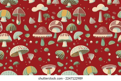 funny doodle artistic hand drawn hypnotic tribal cartoon style doodle vector cute elegant shape mushroom illustration seamless pattern designed for kidswear and teens decorative suitable for print 